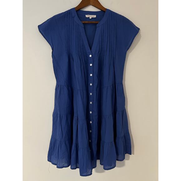 Marea Mackenzie Ultramarine Blue Tiered Button Dress Natural 100% Cotton EUC M - Picture 4 of 12